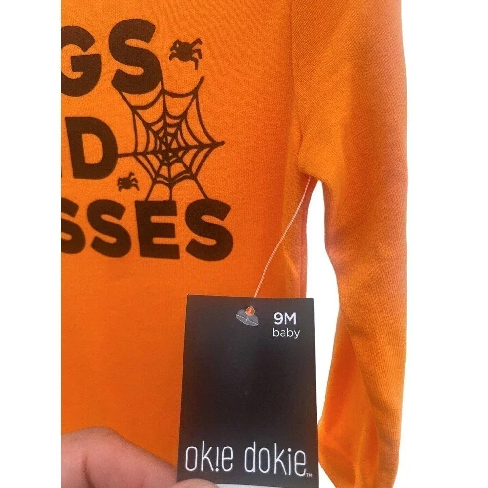 Okie Dokie Newborn Halloween Outfit Bugs & Kisses Orange Sleeper Pajamas